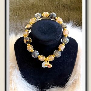 Colorful incense grey glass, black powder gold pearl bracelet